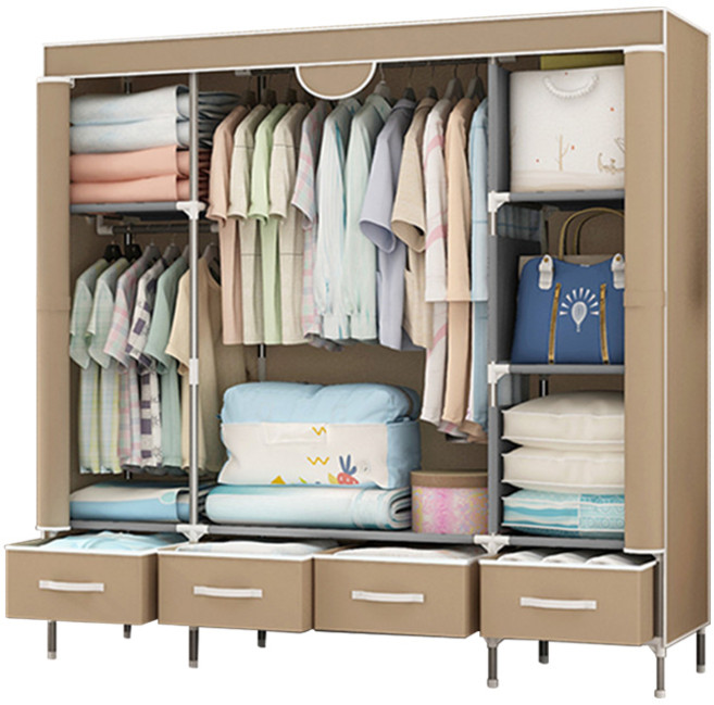 MAME 조립식 비키니 옷장 행거 원룸 서랍형 옷장 150, 베이지