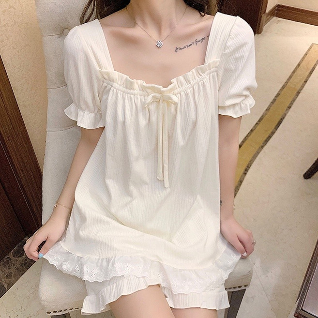 女生睡衣套裝 舒適透氣棉質兩件套 蕾絲邊夏季薄款