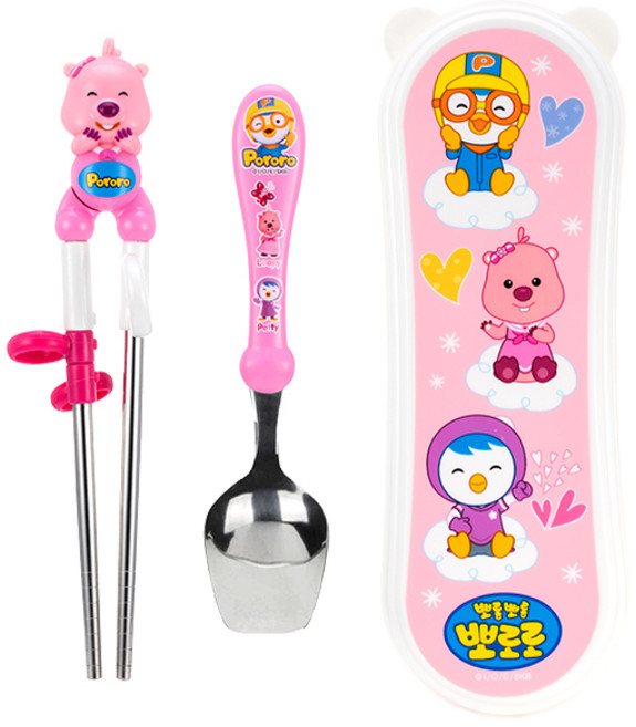 에디슨 젓가락 뽀로로 이지 스텐 수저 케이스 세트, PO1196_루피, 젓가락,스푼,케이스, 1세트