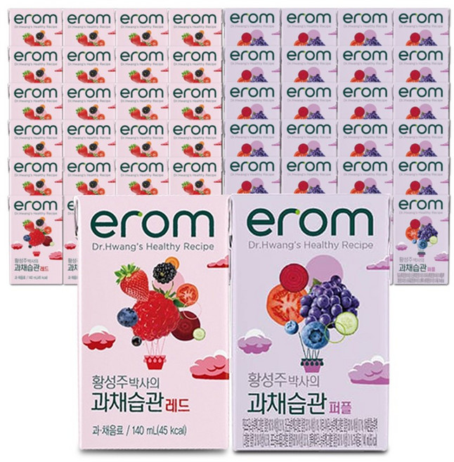 이롬 황성주박사의 과채습관 야채과일 2종 (레드 24팩+퍼플 24팩) 140ml/48팩, 48팩, 140ml