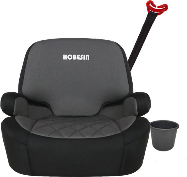 HOBESIN兒童安全座椅增高墊3-12歲汽車載ISOFIX寶寶大童便攜簡易, 1個, 灰色 +杯架+坐墊保護:1個
