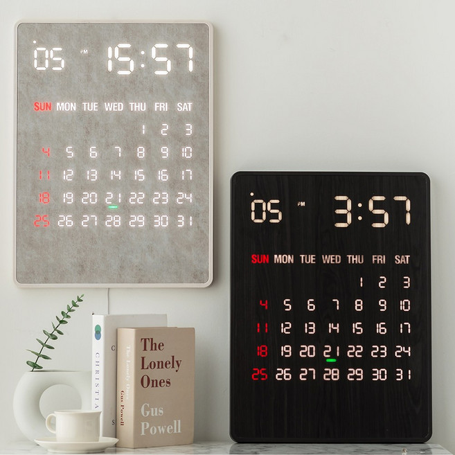 루나리스 국산 GPS수신 리멤버 인테리어 전자 달력 LED 벽시계, 체리블랙