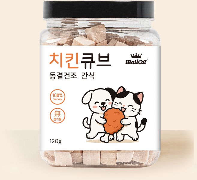메일켓 큐브 동결건조 간식 간편수납 오리지널 닭가슴살 강아지 고양이 간식, 1개, 120g, 치킨