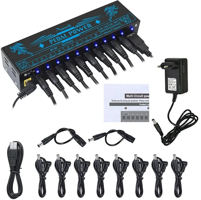 Clefly 기타 이펙터 페달 전원 공급 장치 10 절연 DC 출력 9V 12V 소스 효과 보드 핸드폰 용 USB 포트, 03 UK Plug