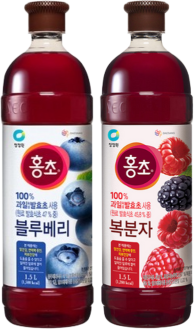 청정원 홍초 1.5L 블루베리+복분자 2종세트, 3L, 2세트