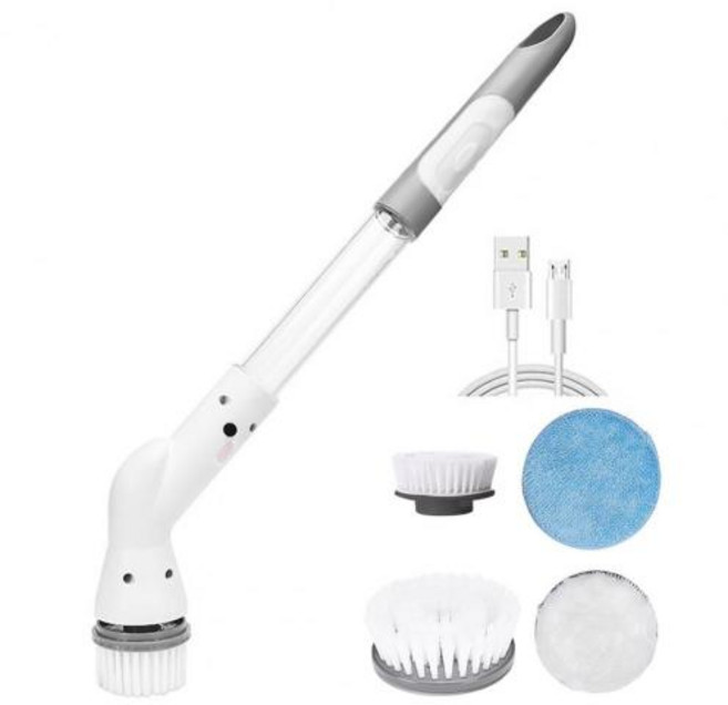 유리창 청소도구 틈새전용 창틀까지 깔끔하게 교체 가능한 헤드 4 개가 있는 무선 전기 청소 브러시 자동 회전 긴 가정용 욕실 바닥 타일 창 클리너 스크러버 도구, White, 1개