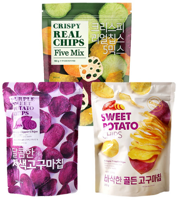 크리스피 리얼칩스 180g 1개 + 자색고구마칩 240g 1개 + 골든고구마칩 200g 1개, 1세트