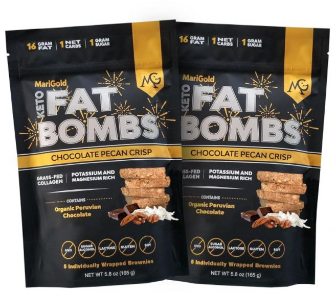 MariGold 초콜릿 쿠키 마리골드 케토 지방 폭탄 칩 도우 저탄수화물 콜라겐 풍부 목초 버터 코코아 글루텐 프리 비변형 2개 봉지 각각 5인분 이상한 뒷맛 없음, 초콜릿 피칸 크리스프, 2팩, 165g