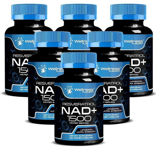 WELLNESS LABSRX 리포솜 NAD 보충제 1500mg - 미국산 레스베라트롤 여성 및 남성용 NAD+ 세포 건강 에너지 방지 지원 6팩, 90 Count (Pack of 6)