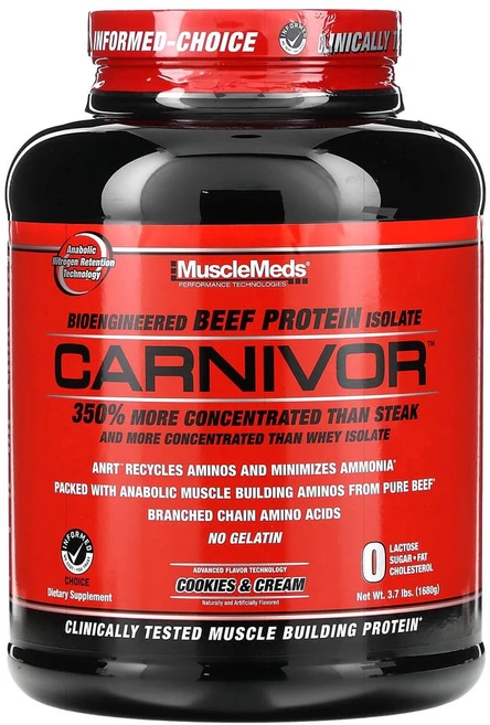 머슬메즈 Carnivor 생물공학 분리 소고기 단백질 쿠키 앤 크림 1680g(3.7lb), MuscleMeds Carnivor 생물공학 분리 소고, 1개, 1.68kg - 쿠팡