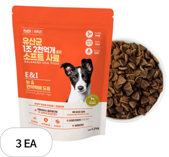 라피끄 강아지 유산균 1조 2천억개 품은 소프트 사료, 눈물개선/눈건강, 1.2kg, 3개