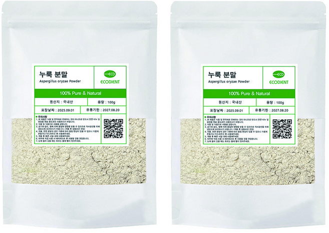 [에코디언트] 100% 누룩 분말 가루 천연팩 곡물팩 마사지팩 누룩팩, 100g, 2개, 누룩분말