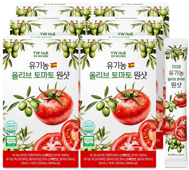 연우에이치앤비 스페인 유기농 올리브 엔 로마 토마토 원샷 올토샷 바예호 엑스트라버진 오일 착즙 라이코펜 듀얼샷, 6개