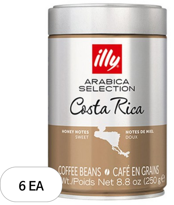 일리 코스타리카 원두, 250g, 6개, 홀빈(분쇄안함)