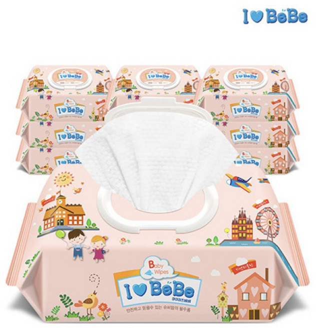 아이러브베베 피치 유아물티슈 캡형, 52g, 100매, 10개
