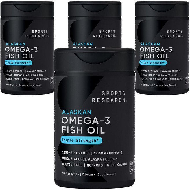 스포츠리서치 1040mg 오메가-3 피쉬 오일 트리플 스트렝스 소프트젤, 90정, 4개