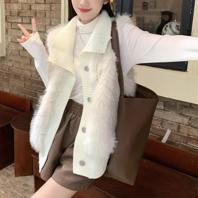 雪莉小姐 溫柔風毛絨絨高領針織背心