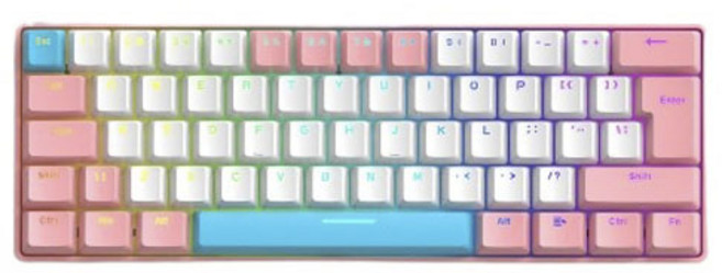 BuyChoo T60 62키 기계식 유선 키보드, 핑크+화이트+블루, 파스텔 청축, 제조사축, 텐키리스