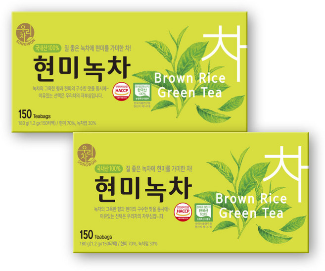 송원 우리차 현미녹차 150T, 2개, 1.2g, 150개입