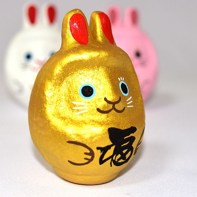 日本製 吉祥兔子 彩繪達摩不倒翁 群馬縣高崎生產 12cm, 金, 1個