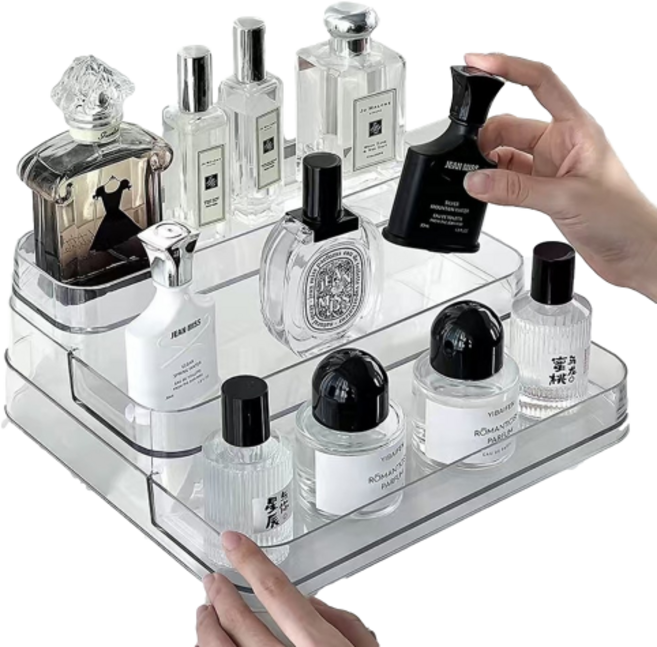 Qiaokao 계단식 향수 수납 선반 3단, 클리어, 1개