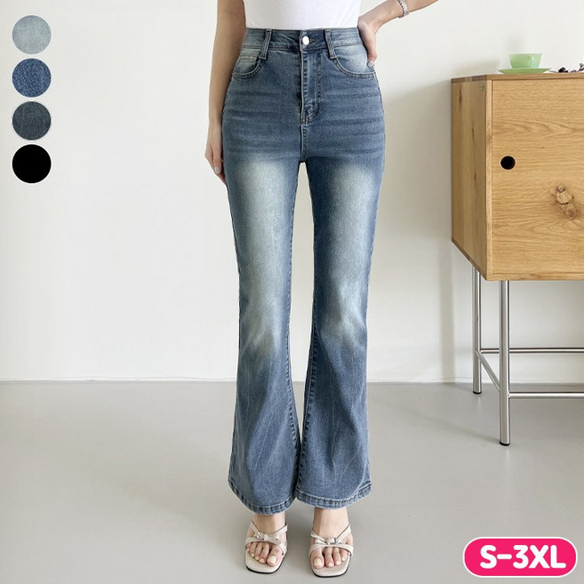 바비팩토리 여성용 롱&기본&숏 3단기장 인밴드 워싱 스판 데님 부츠컷 청바지 빅사이즈까지