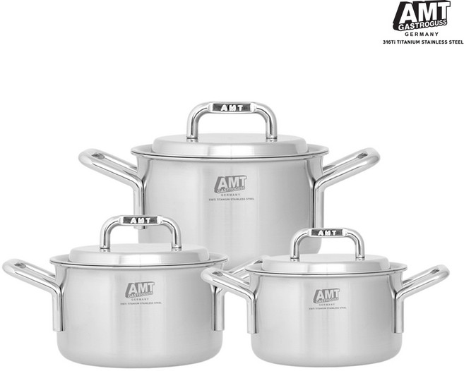 AMT 316Ti스텐 통5중 샤프 냄비 3종 세트(16cm양수 20cm양수 24cm양수), 실버계열