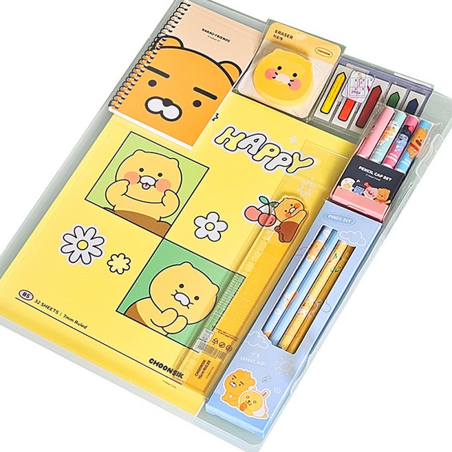 카카오프렌즈 알뜰 문구 세트 투명 화일케이스 패키지, 춘식이, 1개