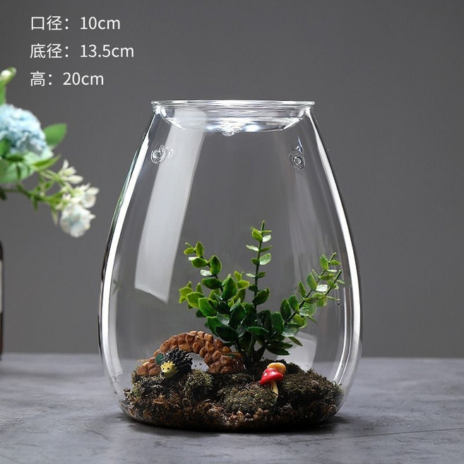 微景觀生態瓶 玻璃罩苔蘚植物盆栽 辦公室創意盆景, 1個, 雫雫瓶