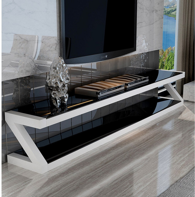 아우스 DT 모던 거실장 강화유리 TV다이 거실 진열장 티비다이 TV거실장, 화이트x블랙 1700mm