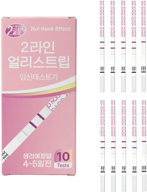 No Hook 에이디텍 2라인 얼리 임테기 스트립 임신테스트기 (10회용), 1개, 10개입