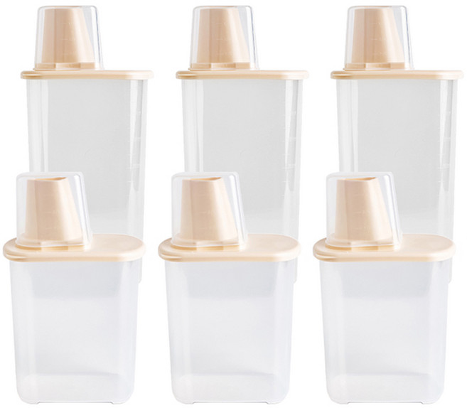 생활엔 착착보관 냉장고도어 사각잡곡통 1L x 3p + 1.5L x 3p 세트, 1세트, 아이보리