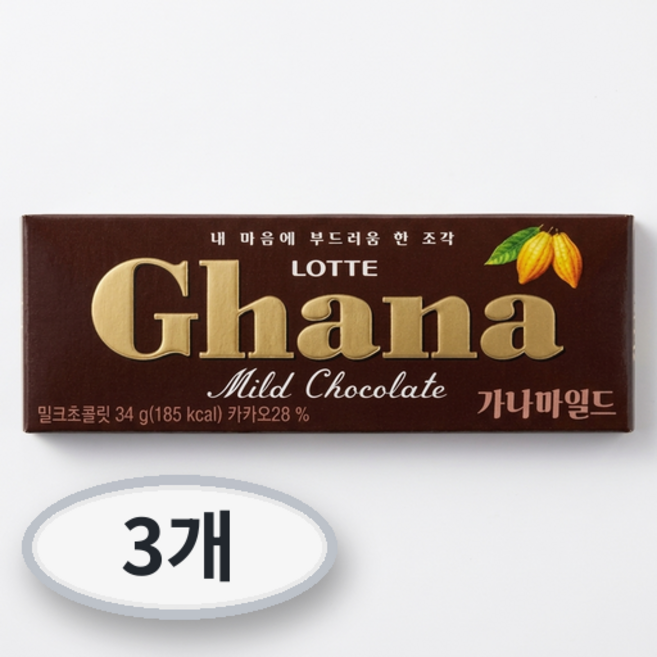 가나 마일드 밀크초콜릿, 34g, 3개