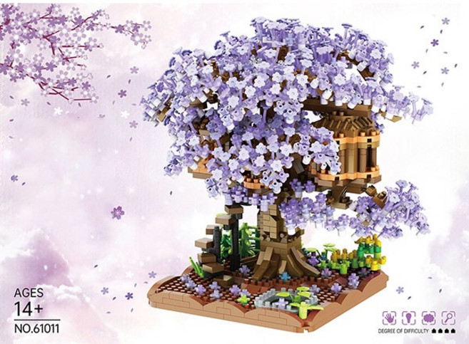 웨버몰 나노블럭호환 트리하우스 체리블러썸 벚꽃나무 블록놀이, 바이올렛, 1개
