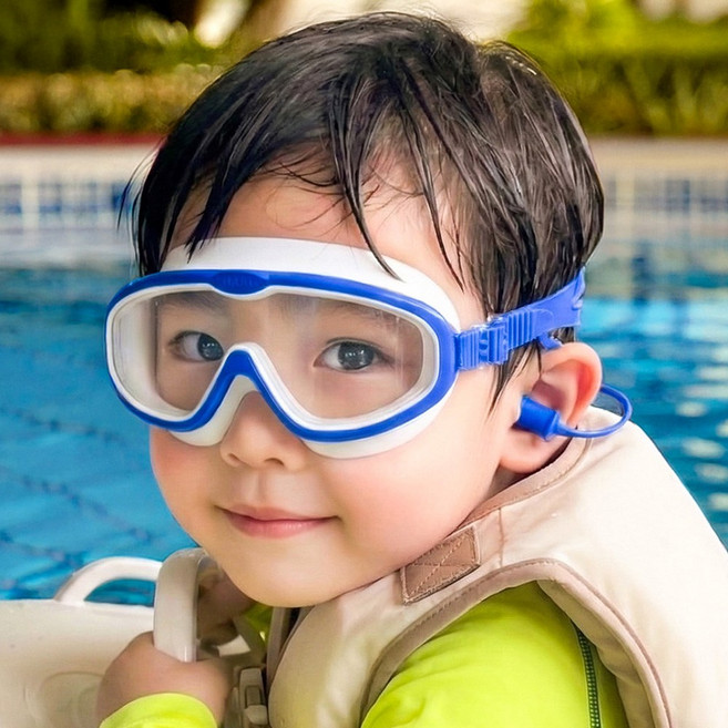 안심소재 우디우디 자국 안 남는 김서림방지 어린이 유아동 고글 수경, 1개, 화이트블루
