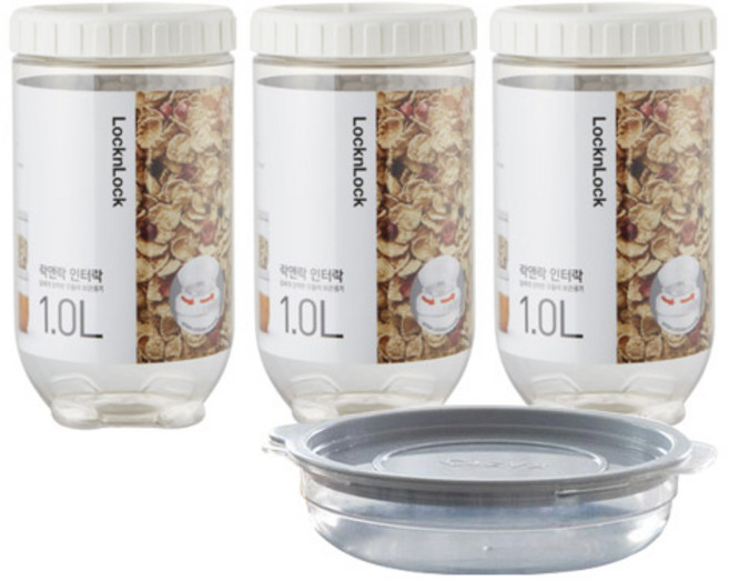 락앤락 NEW 인터락 3개 +[가쯔 전자렌지 용기] 세트 양념통 조미료통 캐니스터 냉장고/냉동실 정리 소분 보관, 1개, 1L