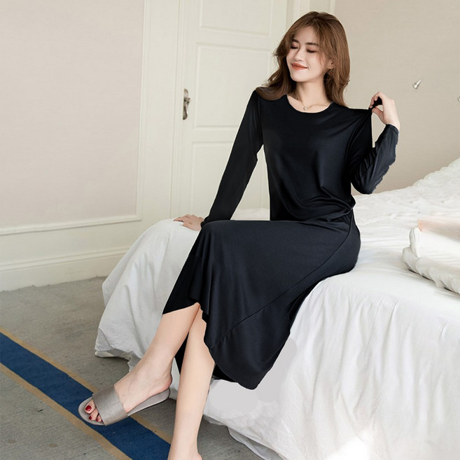 Pink Lady 莫代爾罩杯式圓領長袖秋冬睡裙 連身睡衣 可外穿居家服 超柔軟親膚