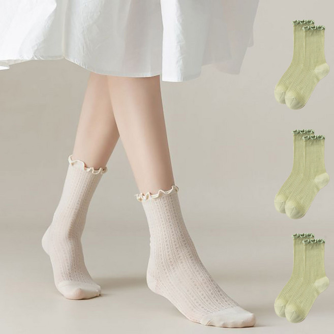 에이블탑 여성 레이스양말 메리제인 시스루 봄 여름 양말 3족 n398