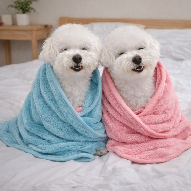 엘린 1+1 초극세사 강아지 수건 타올 2종세트 반려동물 고중량, 1세트, 블루
