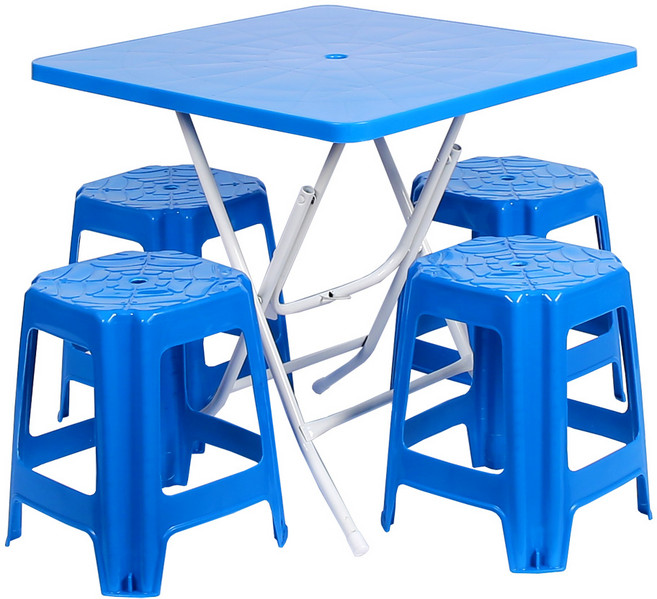 지오리빙 포장마차 테이블 의자 세트, 사각+사각(블루)