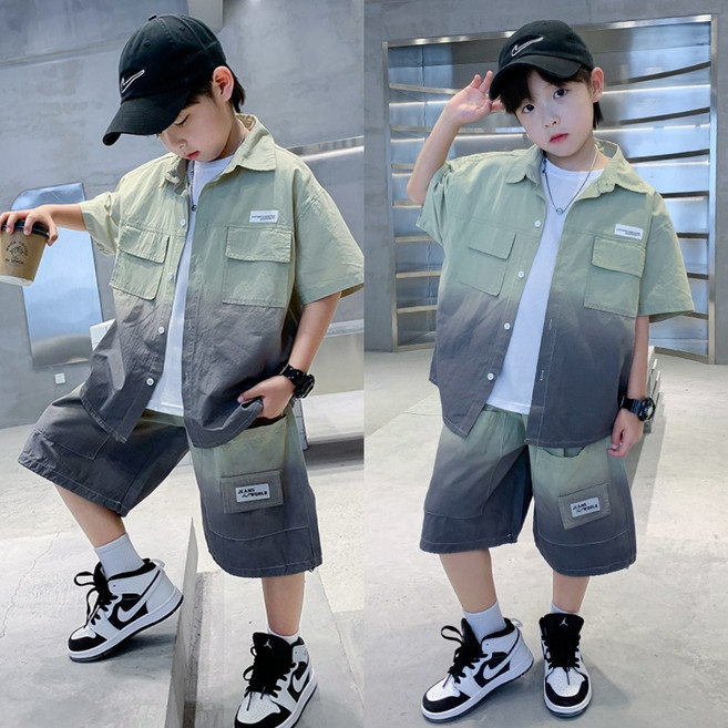 삐삐네옷가게 남아 주니어 투톤셔츠 반팔 반바지 세트