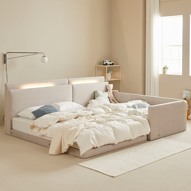 코코 LED 패밀리 침대+탄탄매트리스+가드3종, LED+탄탄26cm하드+긴가드+풋보드+짧은가드