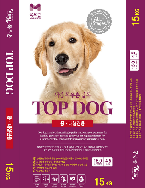 해랑 목우촌 탑독 15kg 중/대형견용 사료, 1개, 닭