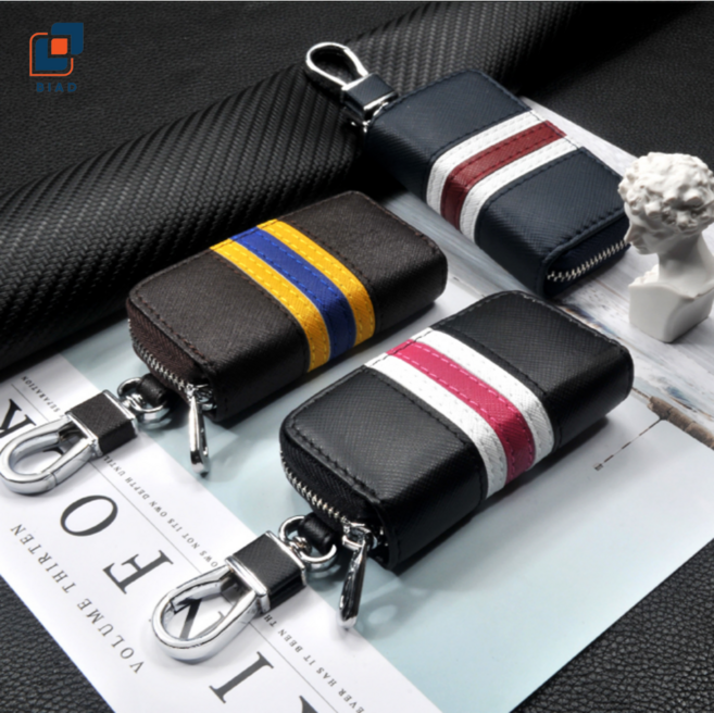 차키 케이스 고급 가죽 자동차 키홀더 키링 지갑, 블루