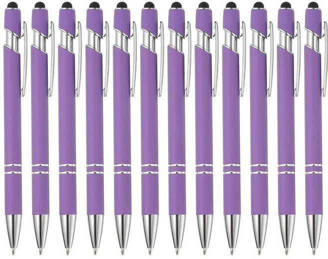 스타일러스 팁이 있는 파티킬 볼펜 12Pcs 2 in 1 메탈 펜 블랙 잉크 1.0mm 미디엄 포인트 터치스크린 스타일 3 퍼플, Purple
