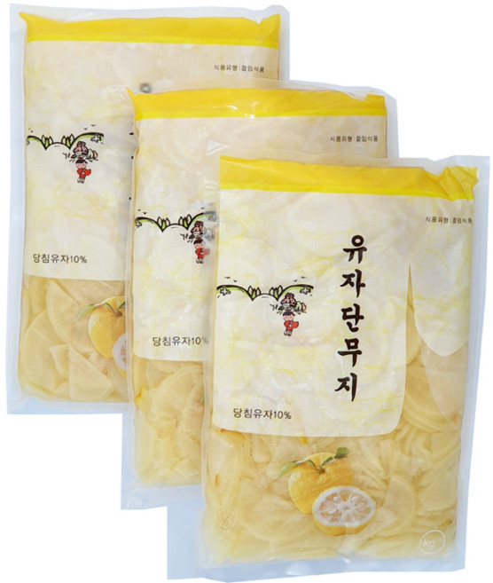 남국 유자단무지 절단 슬라이스 1kg, 3개
