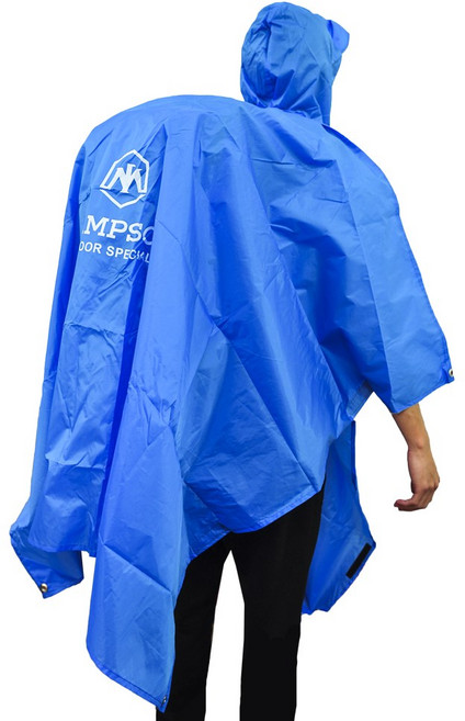 登山三用雨衣 斗篷雨衣 附收納袋, 藍色, 1個