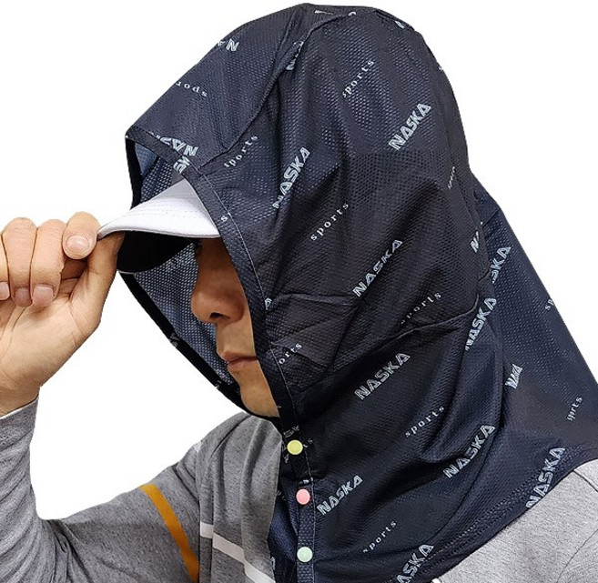 NASKA 국산 자외선차단 후드형 햇빛가리개 -얼굴 햇빛가리개 스포츠 파크 골프 낚시 등산 조깅 야외활동 남여공용 얼굴가리개, 블랙