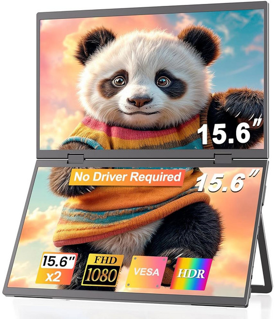 CUIUIC 듀얼 휴대용 모니터 18.5인치 1080P FHD IPS 접이식 적층형 트리플 노트북 화면 익스텐더 USB-C 플러그 앤 플레이 PC용 여행용 확장 컴퓨터 디스플레, 2*15.6