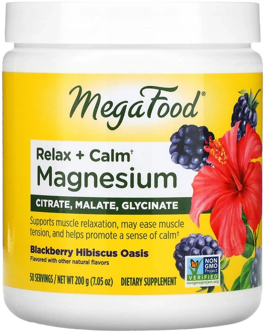 MegaFood 릴랙스 + 캄 마그네슘 블랙베리 히비스커스 오아시스 200g(7.05oz), MegaFood릴랙스캄마그네슘블랙베리히비스커스오아시스2, 200g, 1개 - 쿠팡